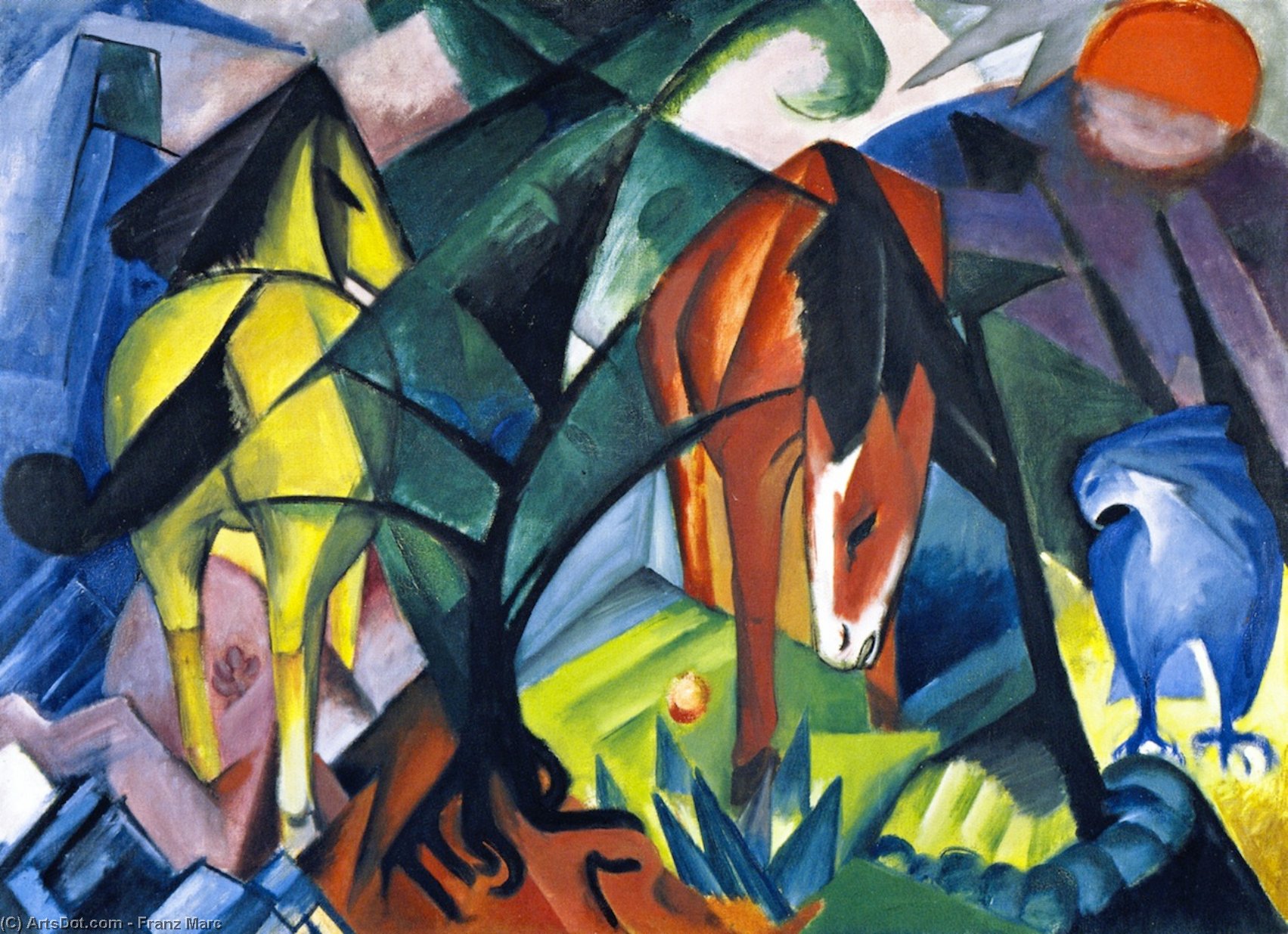 Wikioo.org - The Encyclopedia of Fine Arts - Painting, Artwork by Franz Marc - Horses and Eagle