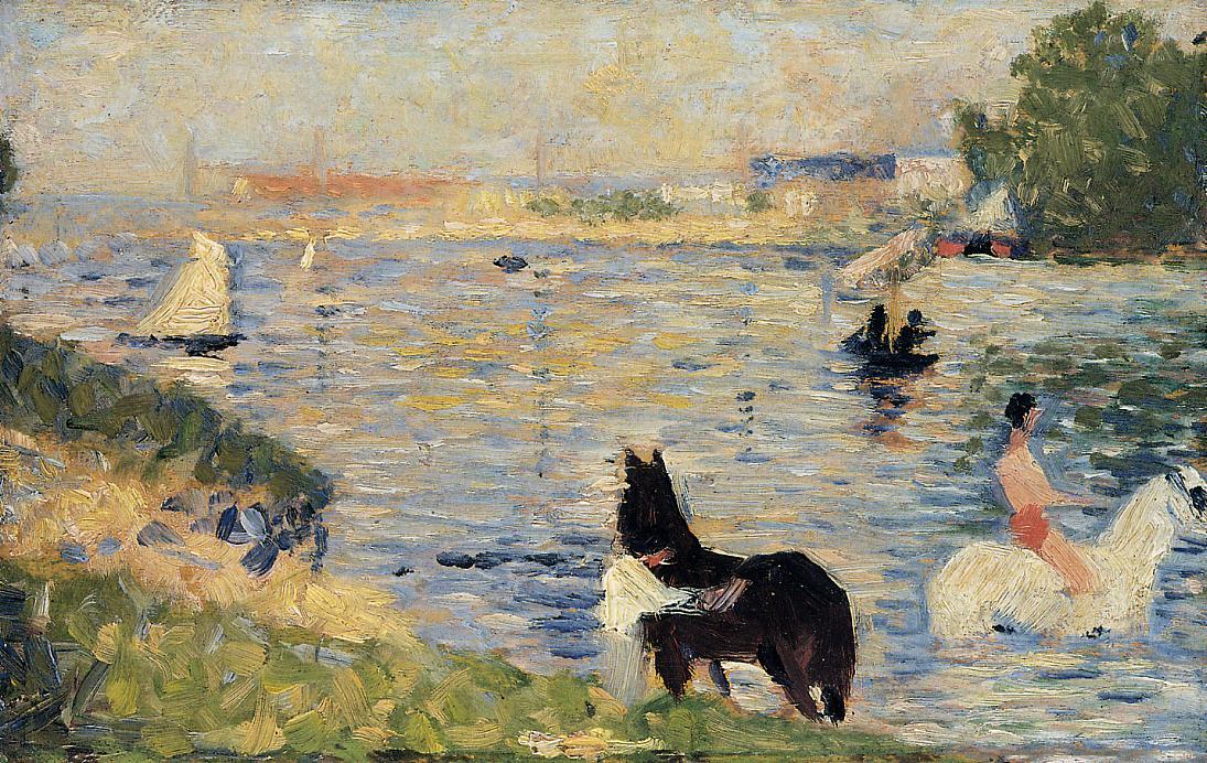 WikiOO.org - Enciclopedia of Fine Arts - Pictura, lucrări de artă Georges Pierre Seurat - Horses in the Water
