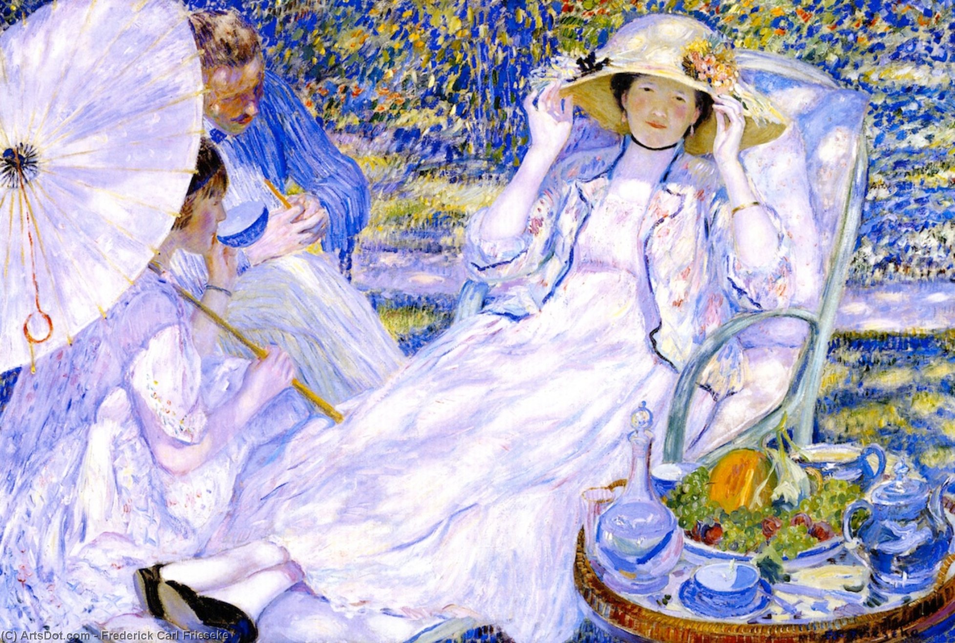 Wikioo.org - The Encyclopedia of Fine Arts - Painting, Artwork by Frederick Carl Frieseke - The Hour of Tea