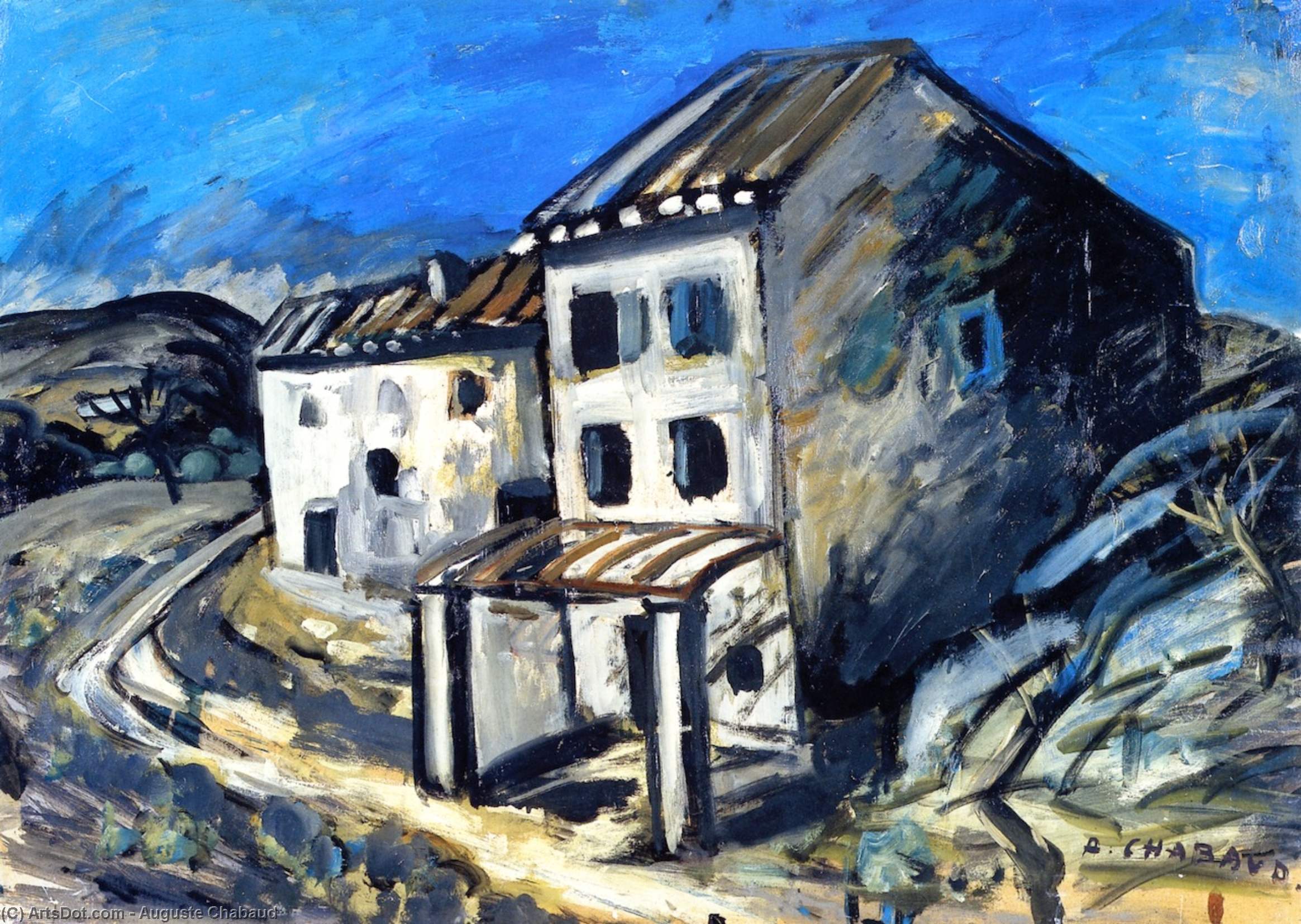 Wikioo.org - The Encyclopedia of Fine Arts - Painting, Artwork by Auguste Chabaud - House along the Road