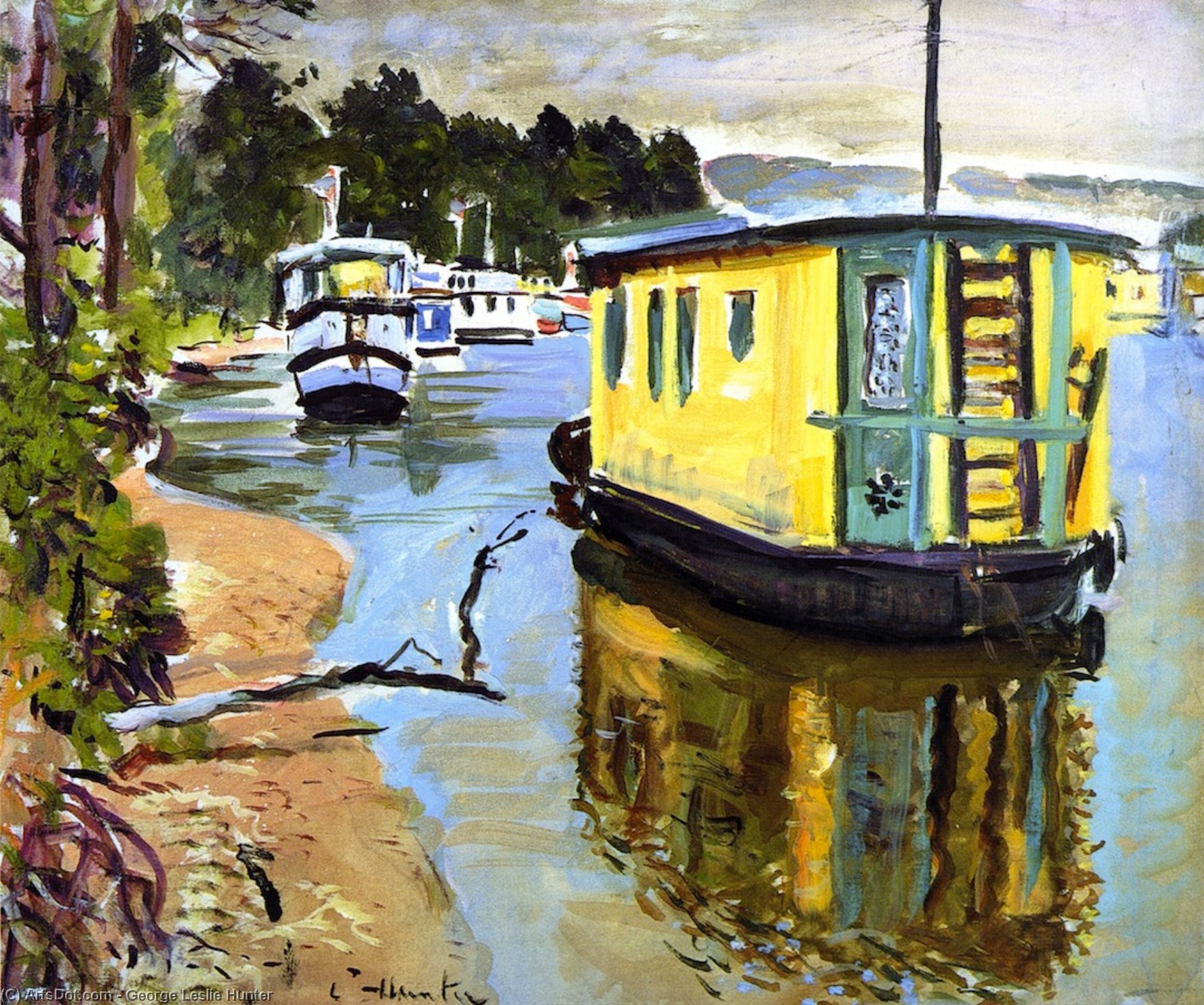 Wikioo.org - The Encyclopedia of Fine Arts - Painting, Artwork by George Leslie Hunter - Houseboats, Balloch