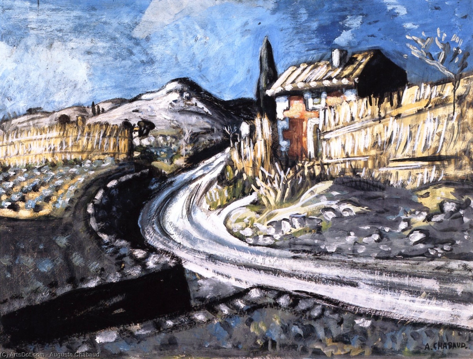 Wikoo.org - موسوعة الفنون الجميلة - اللوحة، العمل الفني Auguste Chabaud - House by the Road