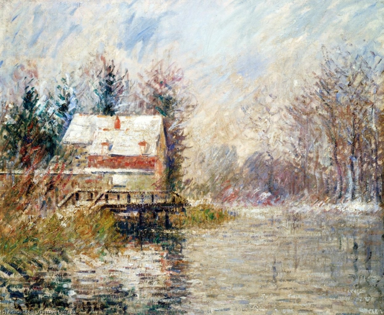 Wikioo.org - The Encyclopedia of Fine Arts - Painting, Artwork by Gustave Loiseau - House by the Water, Snow Effect
