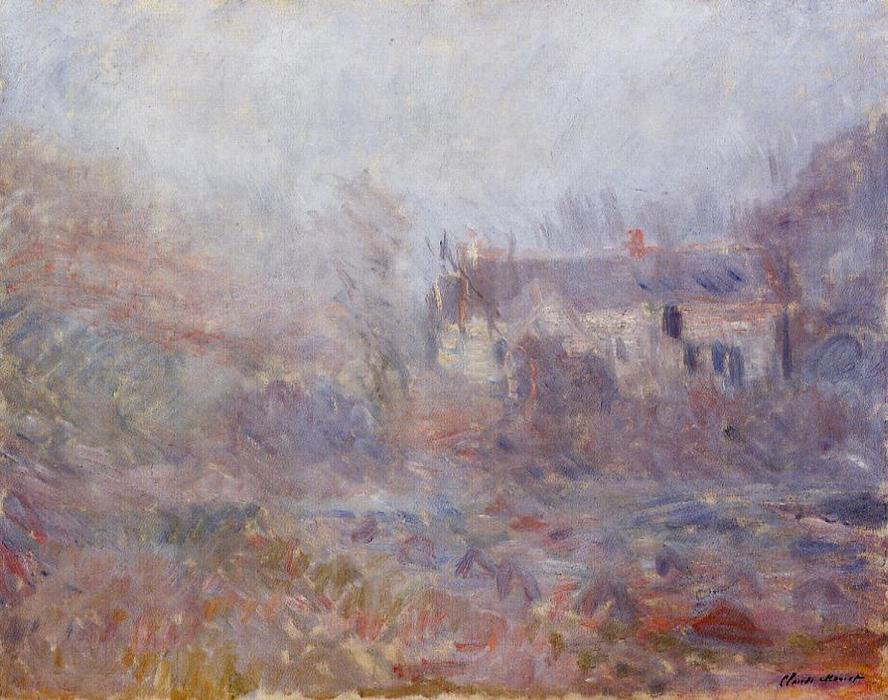 WikiOO.org - Encyclopedia of Fine Arts - Maleri, Artwork Claude Monet - Houses at Falaise in the Fog