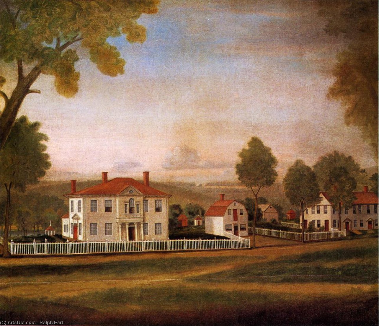 Wikioo.org - The Encyclopedia of Fine Arts - Painting, Artwork by Ralph Earl - Houses Fronting New Milford Green