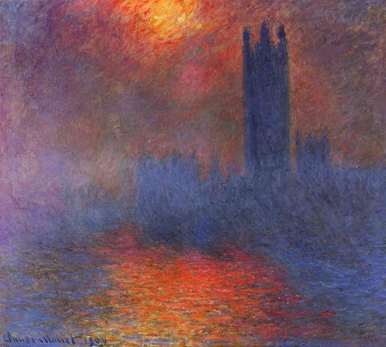 Wikioo.org - The Encyclopedia of Fine Arts - Painting, Artwork by Claude Monet - Houses of Parliament, Effect of Sunlight in the Fog