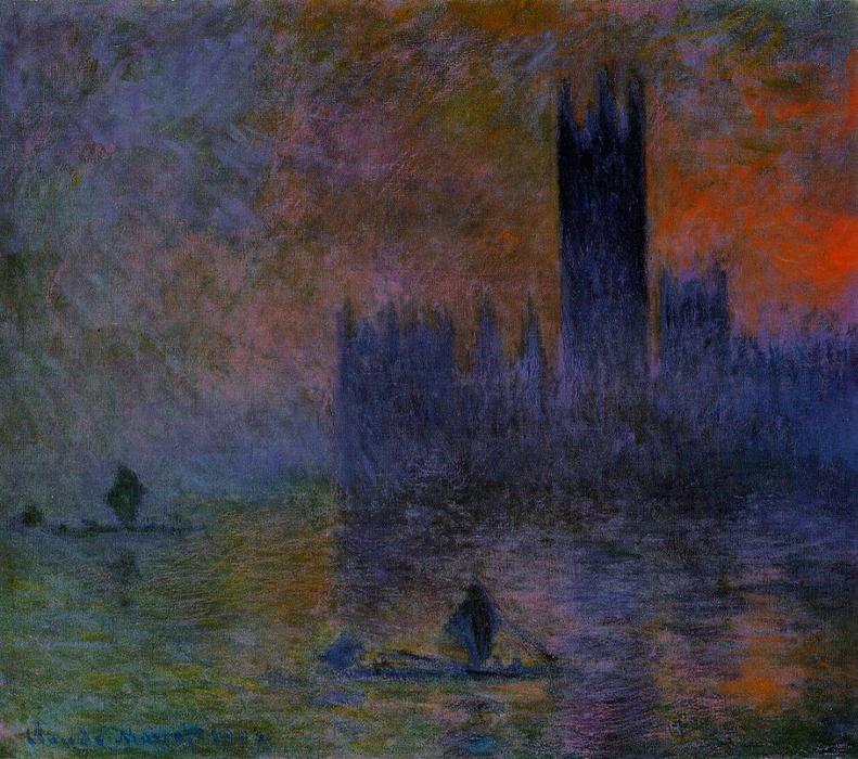 Wikioo.org - The Encyclopedia of Fine Arts - Painting, Artwork by Claude Monet - Houses of Parliament, Fog Effect