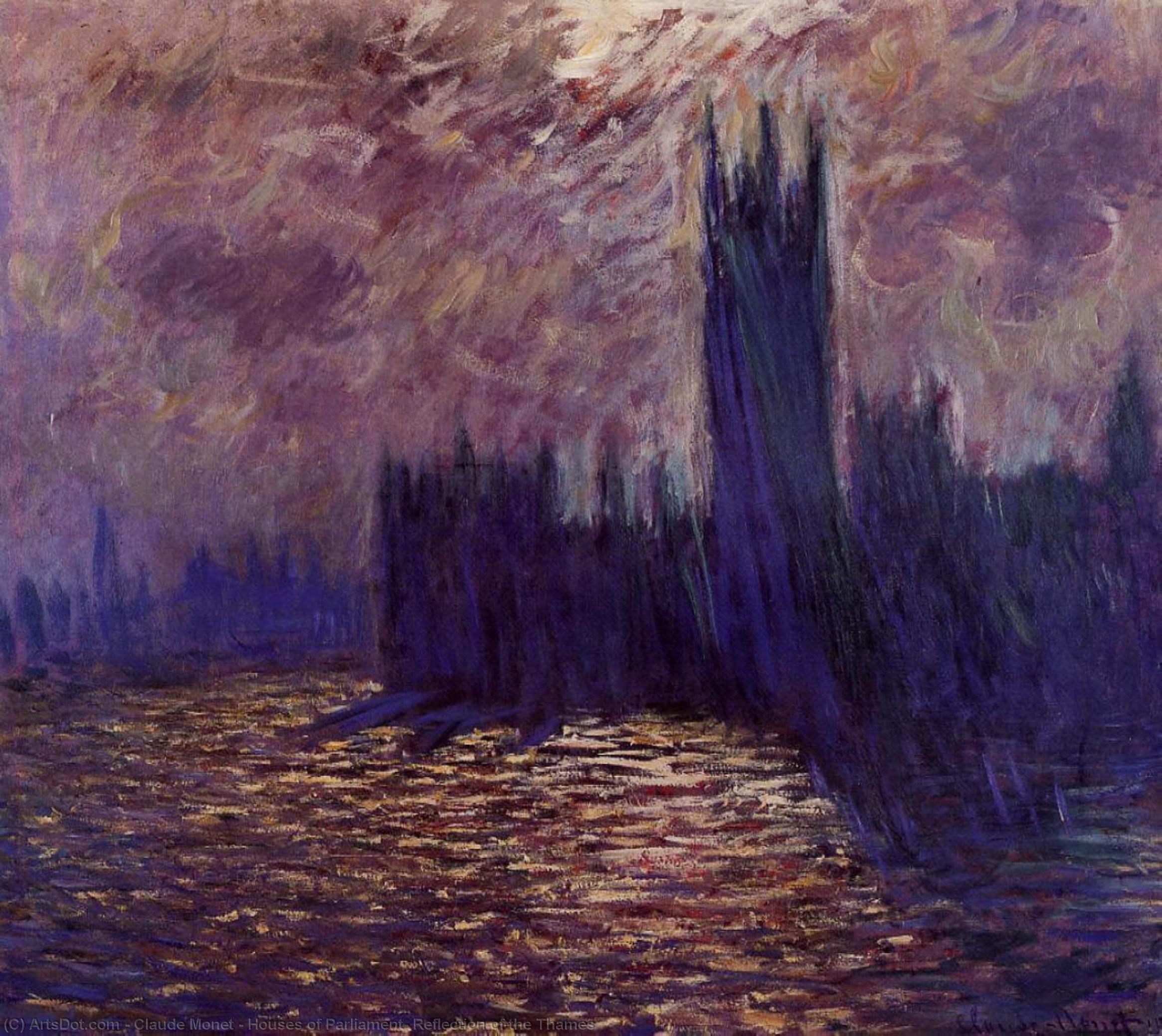 Wikioo.org - The Encyclopedia of Fine Arts - Painting, Artwork by Claude Monet - Houses of Parliament, Reflection of the Thames