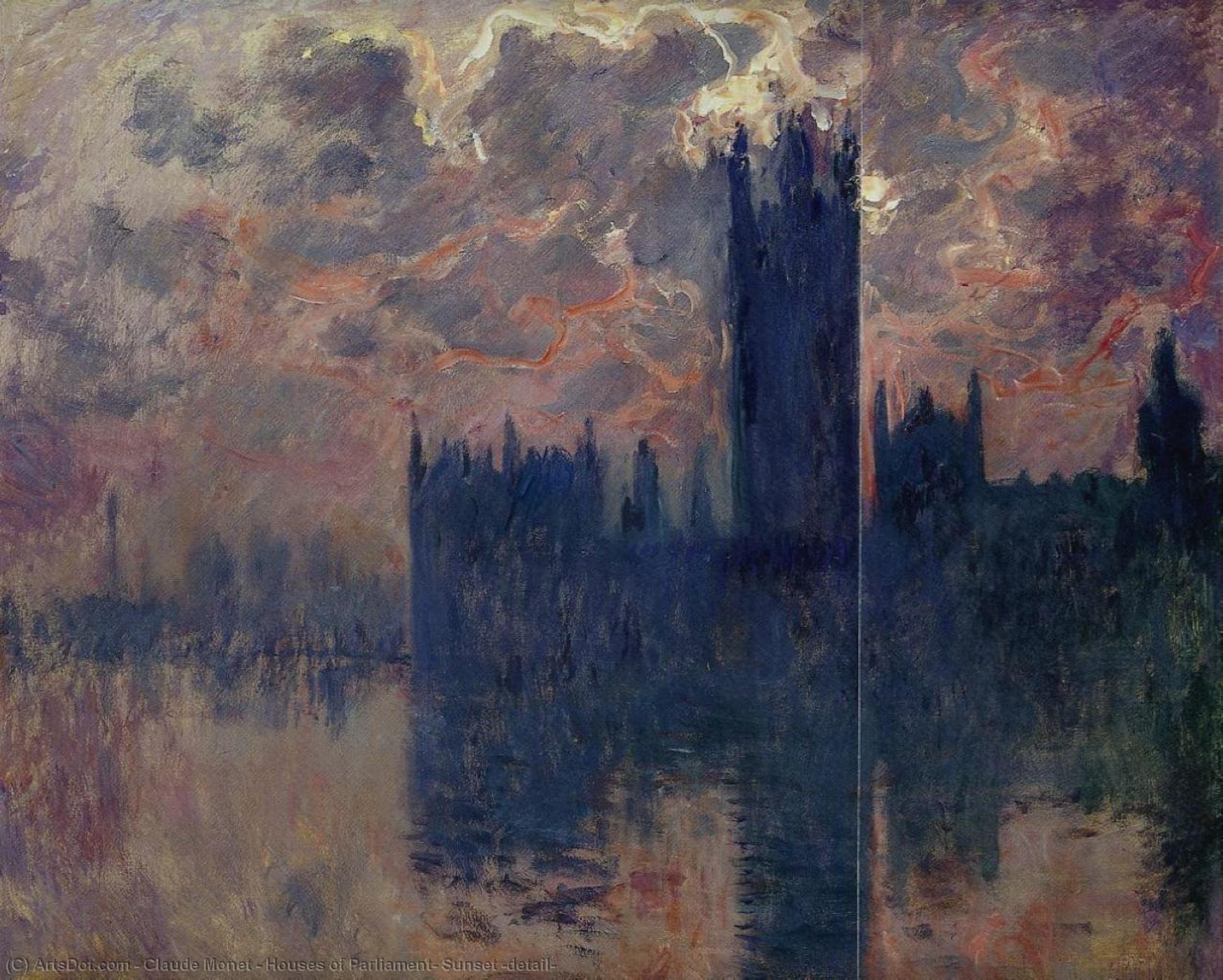 Wikioo.org - The Encyclopedia of Fine Arts - Painting, Artwork by Claude Monet - Houses of Parliament, Sunset (detail)