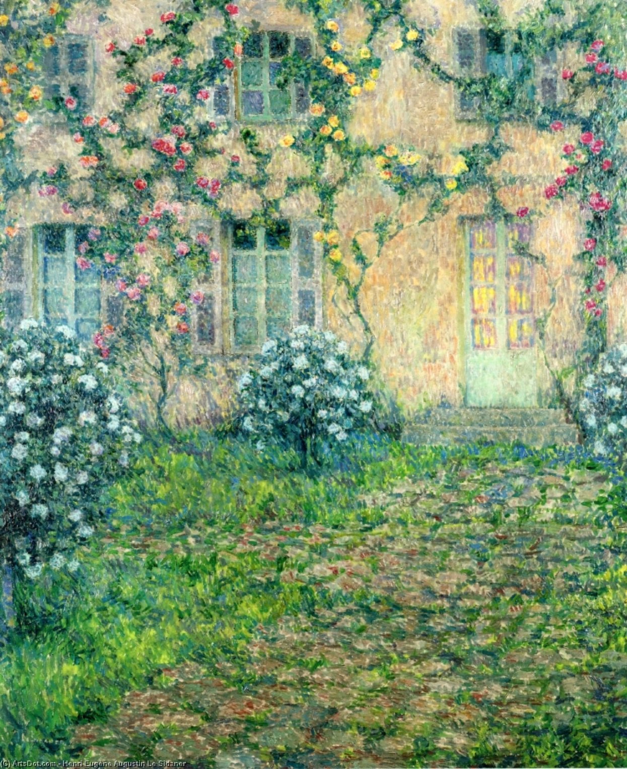 Wikoo.org - موسوعة الفنون الجميلة - اللوحة، العمل الفني Henri Eugène Augustin Le Sidaner - House with Roses