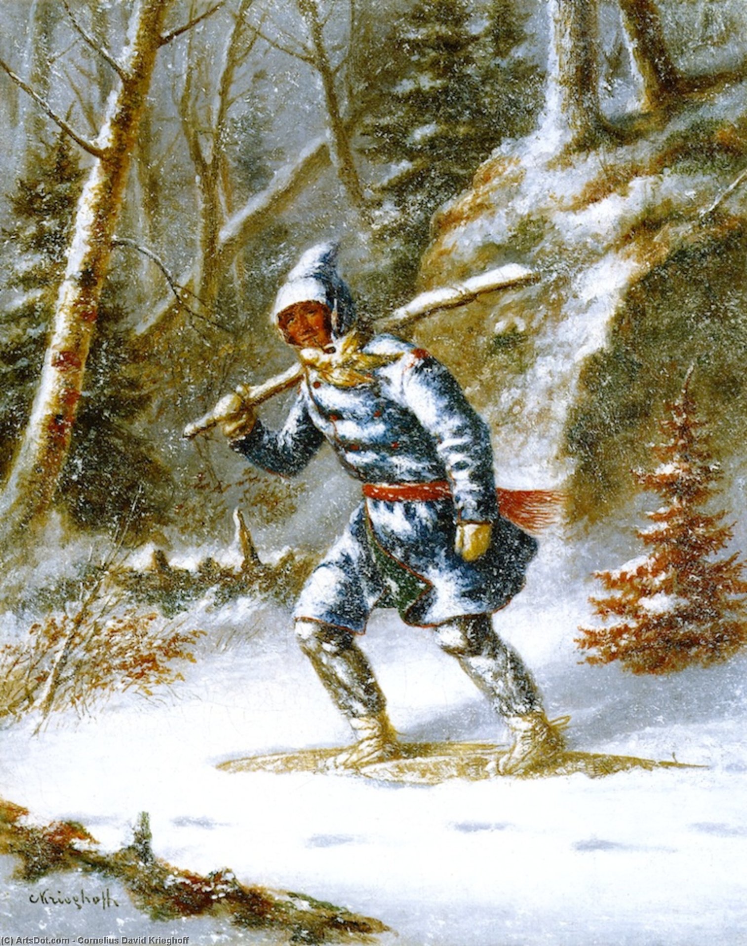 WikiOO.org - Encyclopedia of Fine Arts - Schilderen, Artwork Cornelius David Krieghoff - Hunter in a Blizzard