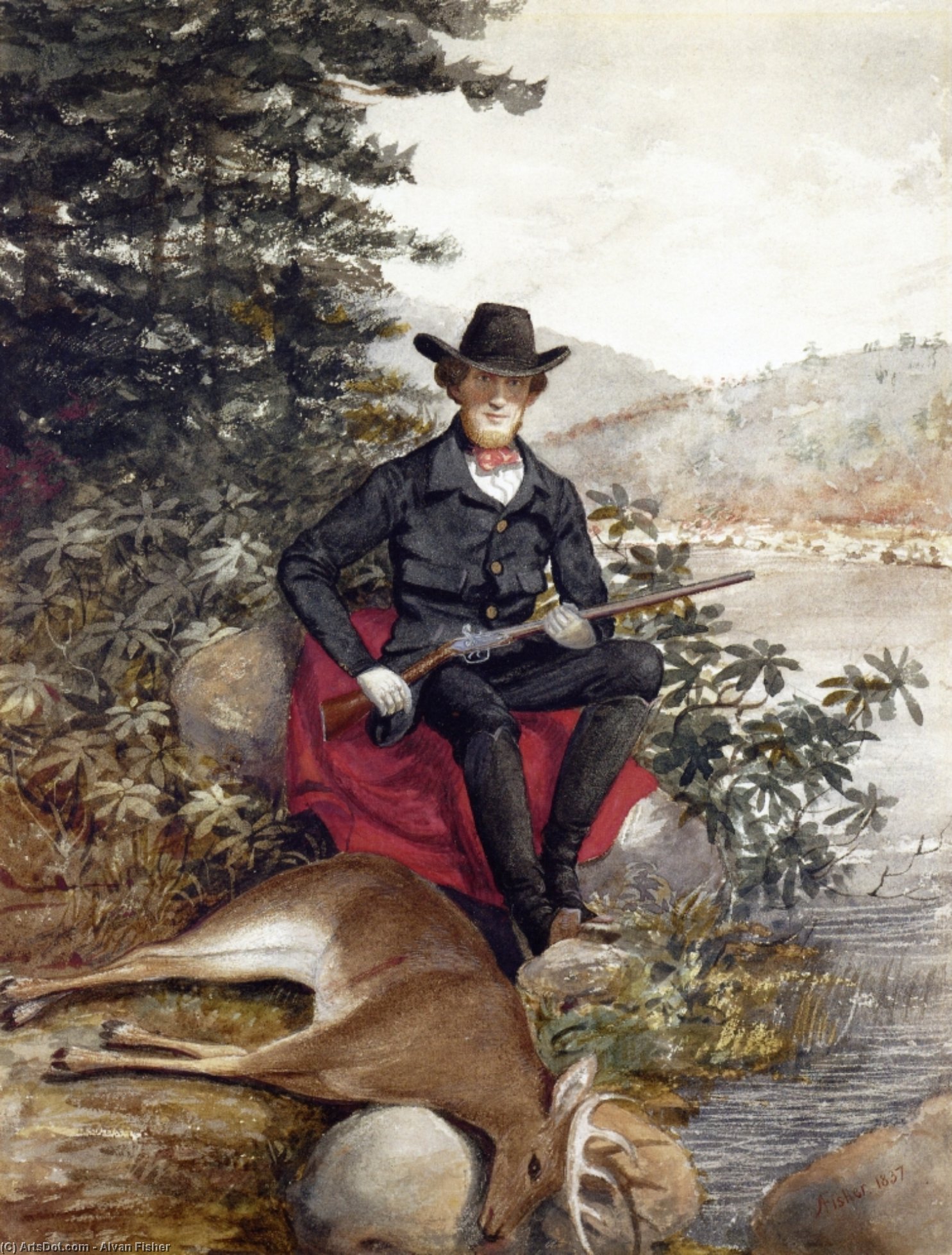 WikiOO.org – 美術百科全書 - 繪畫，作品 Alvan Fisher - 猎人 一个  自我  肖像