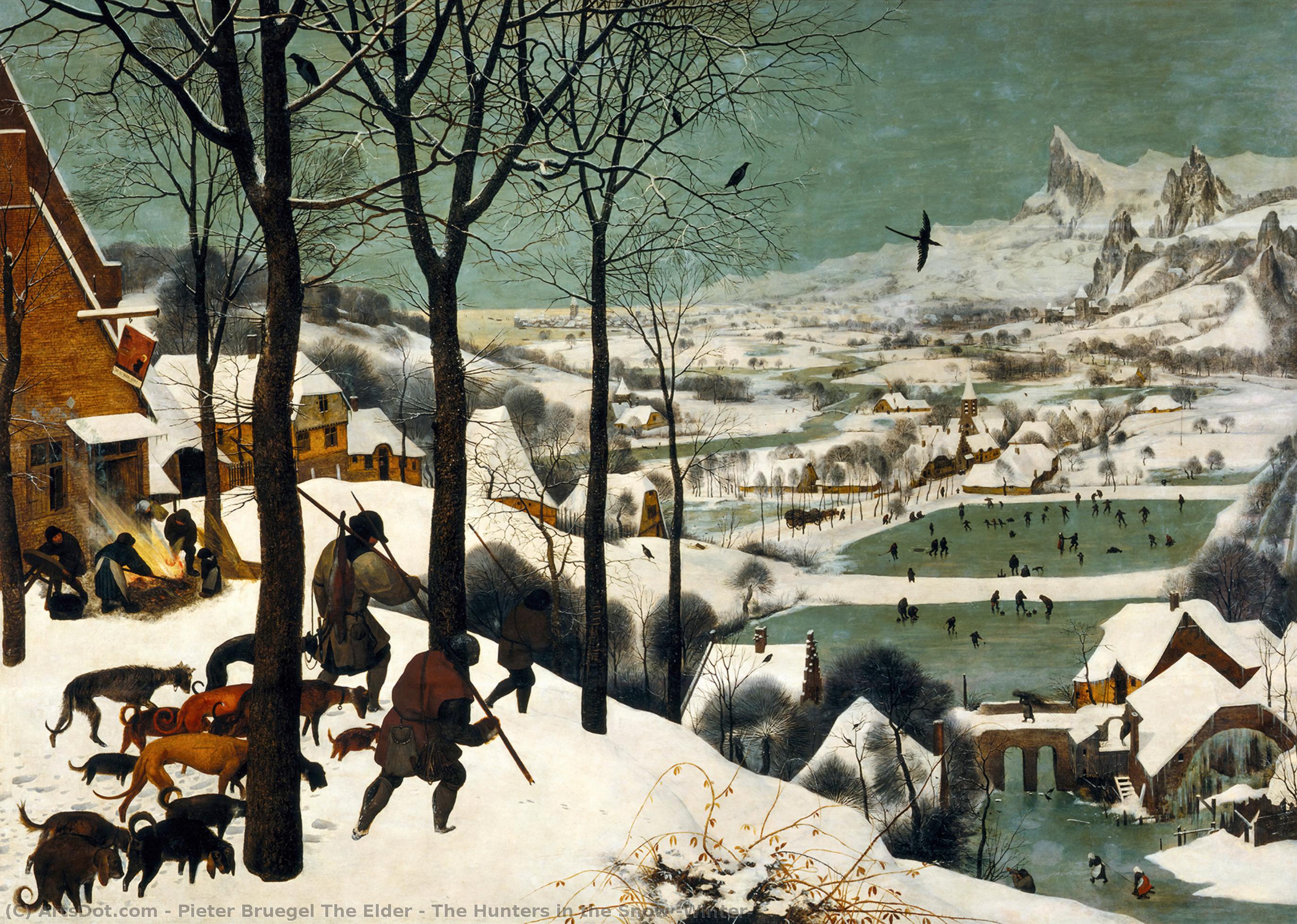 Wikioo.org - Die Enzyklopädie bildender Kunst - Malerei, Kunstwerk von Pieter Bruegel The Elder - Die Jäger im Schnee Winter ausgestellt