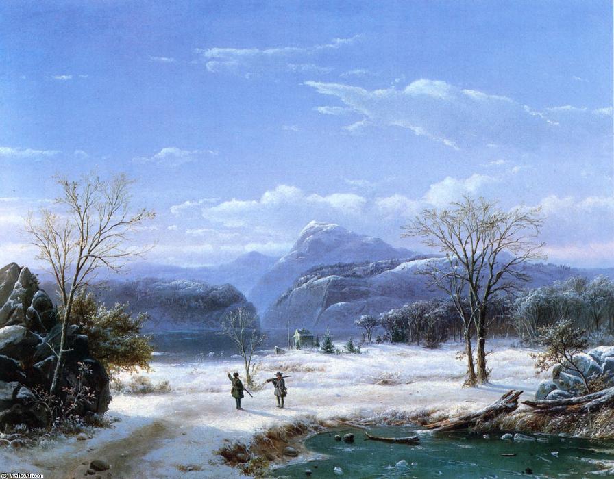 Wikioo.org - The Encyclopedia of Fine Arts - Painting, Artwork by Louis Remy Mignot - Hunters in a Winter Landscape