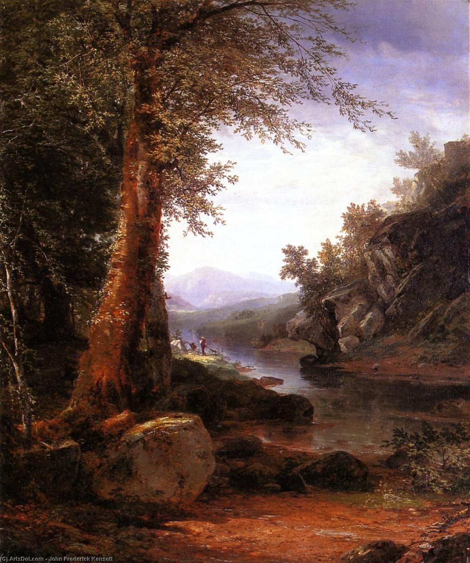 Wikioo.org - The Encyclopedia of Fine Arts - Painting, Artwork by John Frederick Kensett - Hunters on a Riverbank