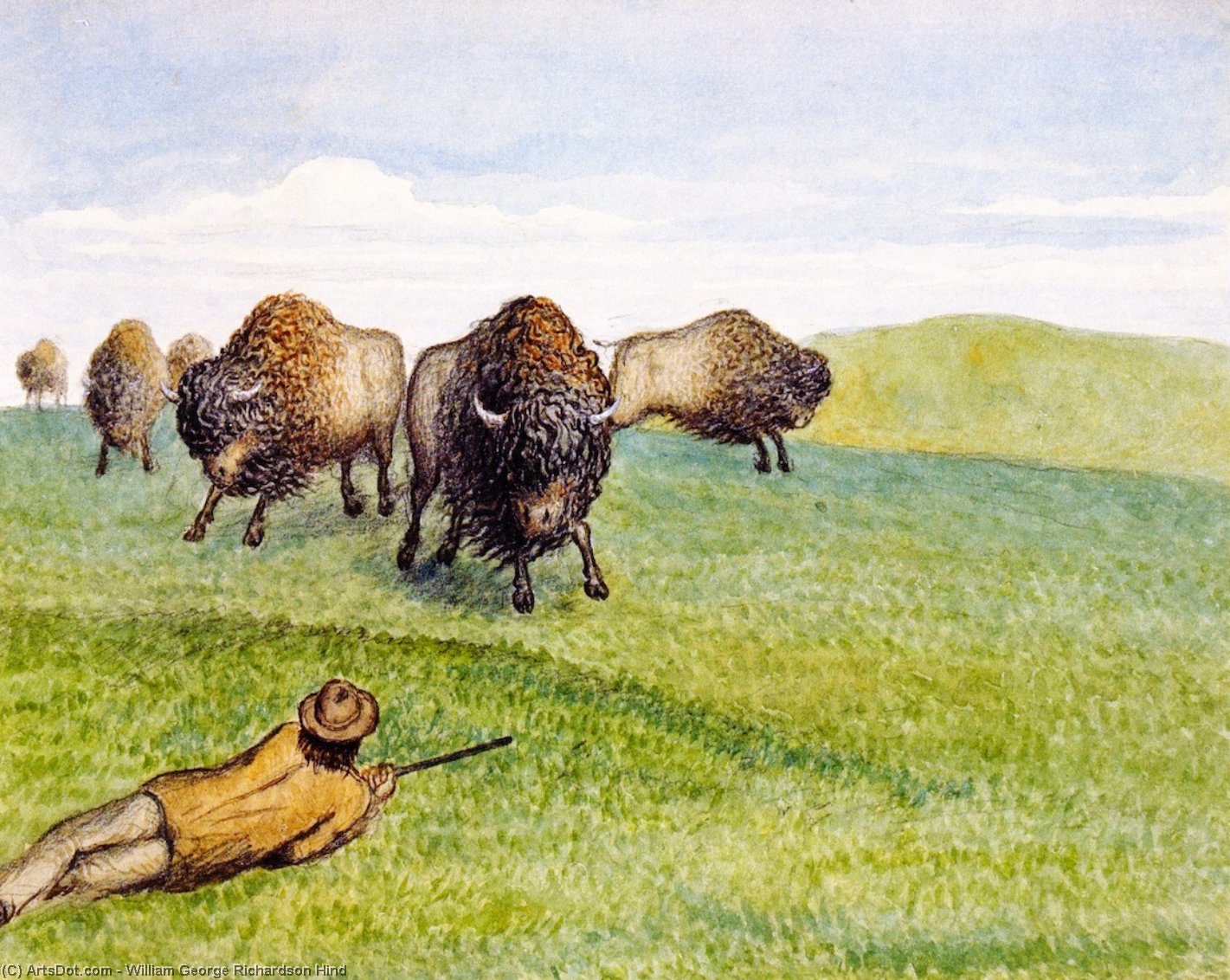 Wikioo.org - The Encyclopedia of Fine Arts - Painting, Artwork by William George Richardson Hind - Hunting Buffalo