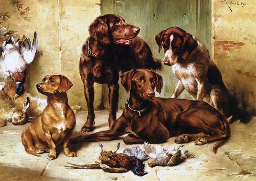 Wikioo.org - The Encyclopedia of Fine Arts - Painting, Artwork by Carl Reichert - Hunting dogs with prey