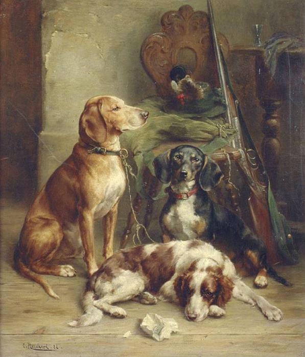 Wikioo.org - The Encyclopedia of Fine Arts - Painting, Artwork by Carl Reichert - Hunting Hounds