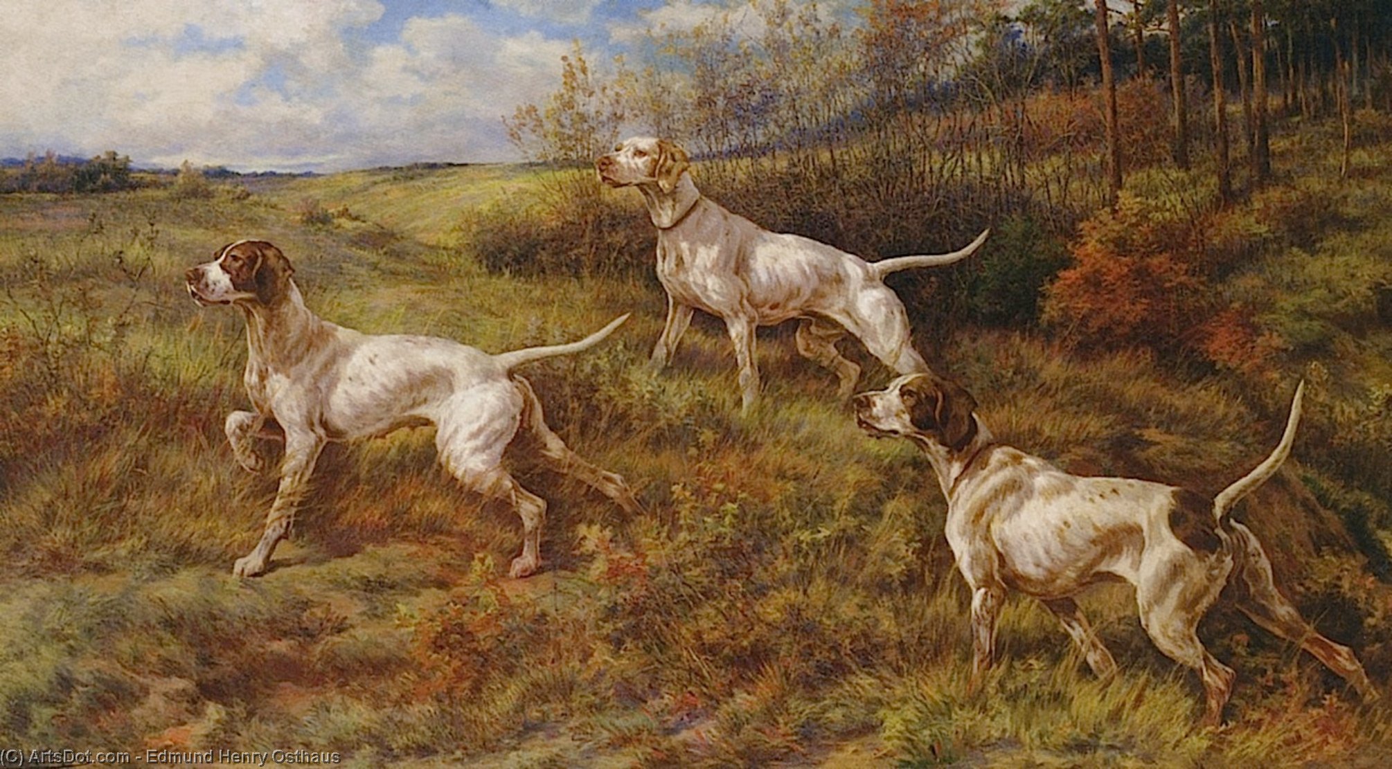 Wikioo.org - The Encyclopedia of Fine Arts - Painting, Artwork by Edmund Henry Osthaus - Hunting in the Fall - Three Pointers