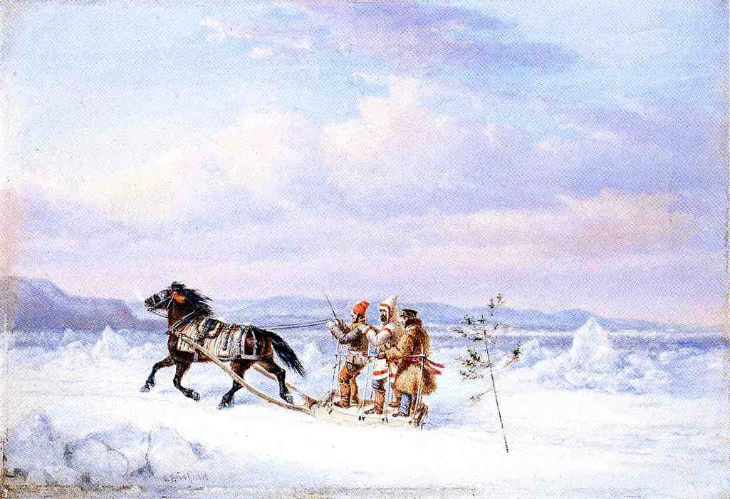 Wikioo.org - สารานุกรมวิจิตรศิลป์ - จิตรกรรม Cornelius David Krieghoff - Huntsmen in Horsedrawn Sleigh