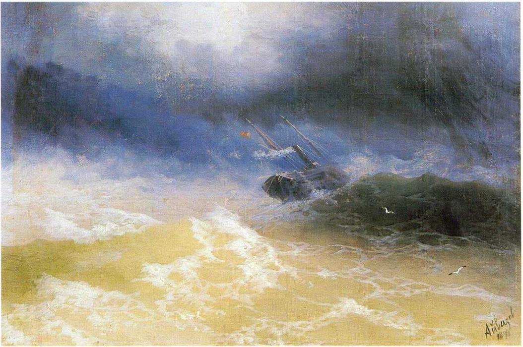 Wikioo.org - สารานุกรมวิจิตรศิลป์ - จิตรกรรม Ivan Aivazovsky - Hurricane on a sea