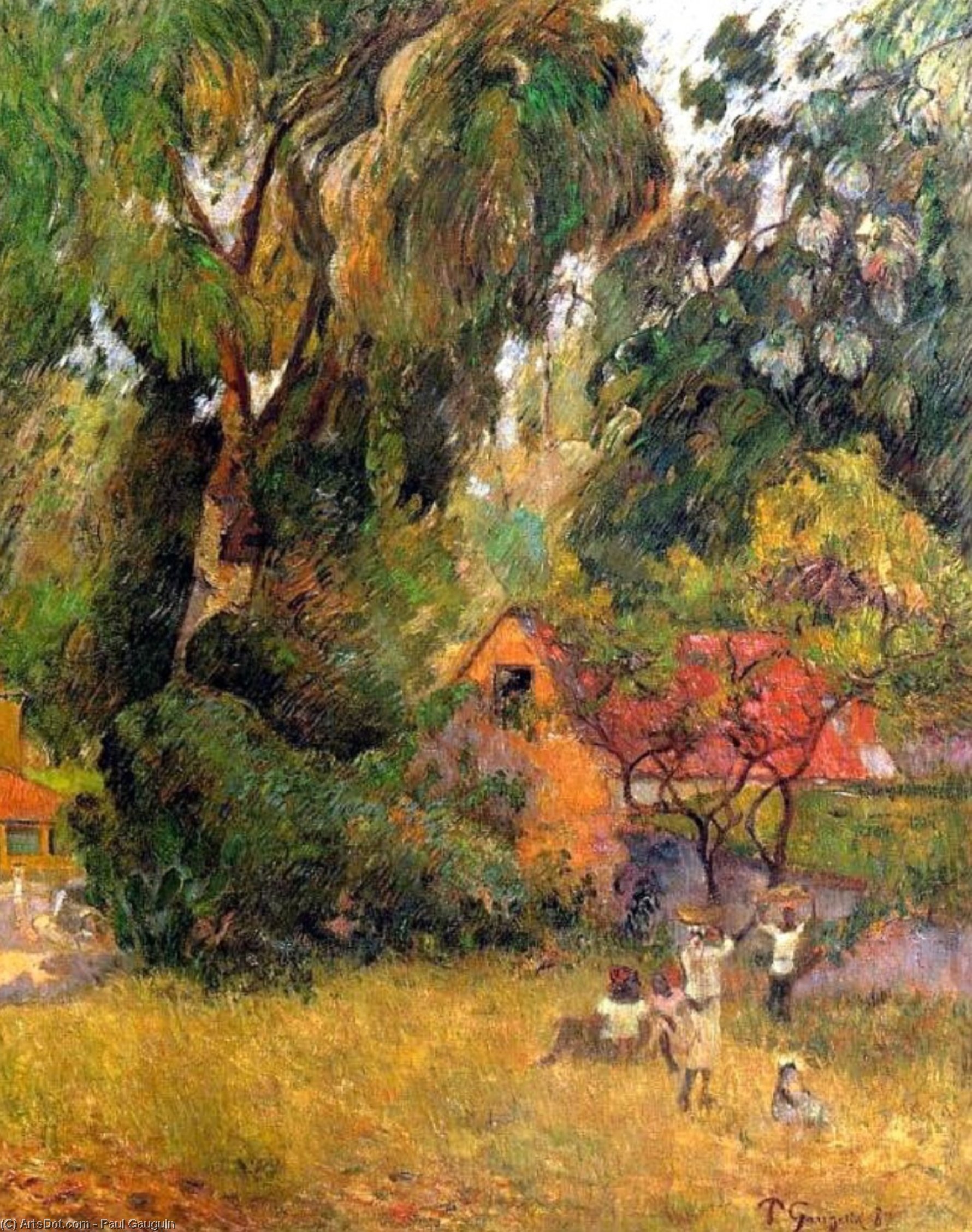 Wikioo.org - The Encyclopedia of Fine Arts - Painting, Artwork by Paul Gauguin - Huts under the Trees (also known as Martinican Scene with Mango Tree)