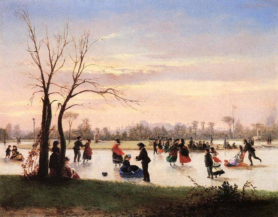 Wikioo.org - The Encyclopedia of Fine Arts - Painting, Artwork by Conrad Wise Chapman - Ice Skating at Twilight