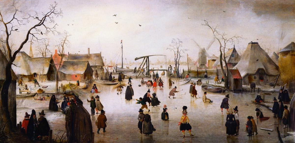 Wikioo.org - The Encyclopedia of Fine Arts - Painting, Artwork by Hendrick Avercamp - Ice Skating in a Village
