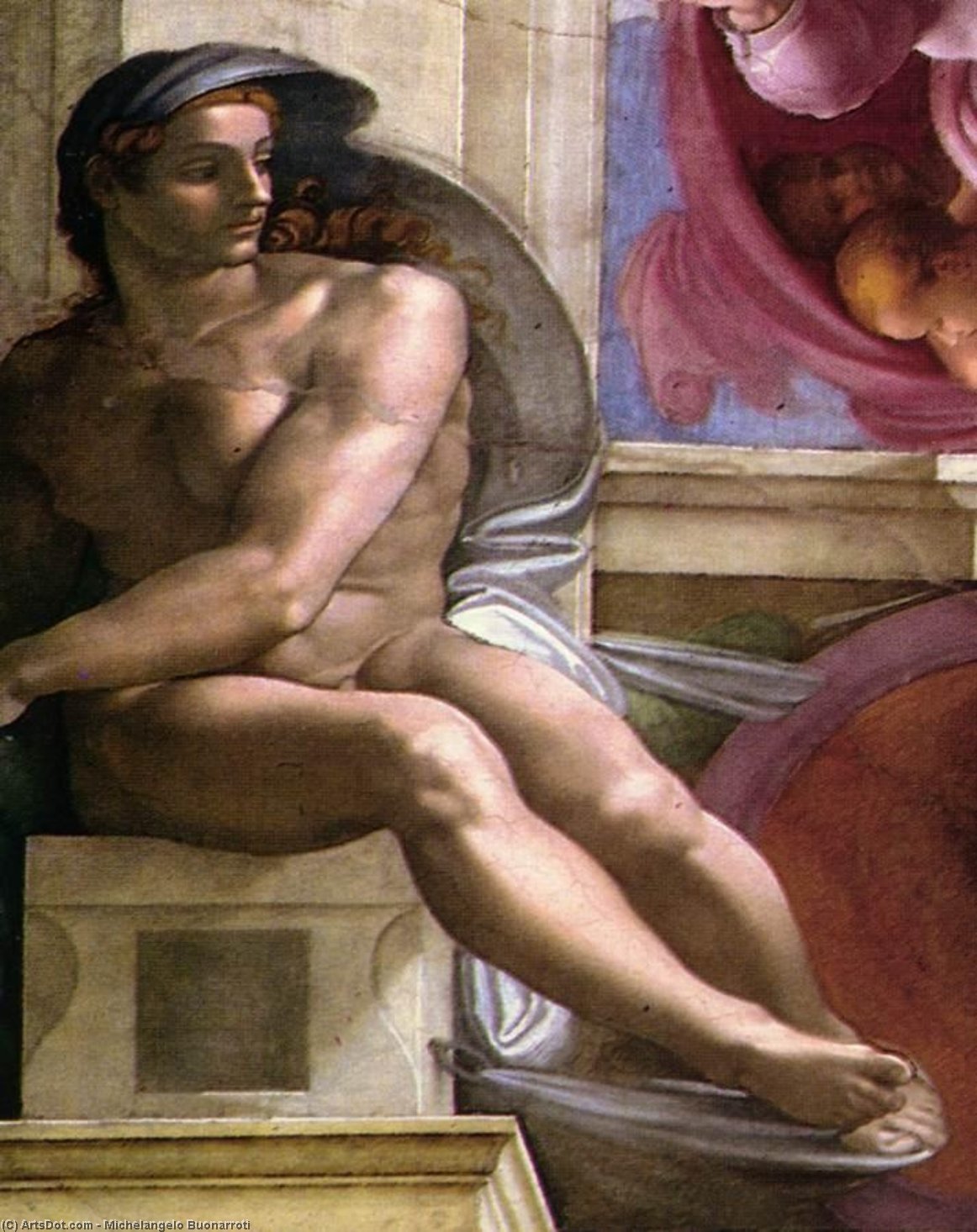 Wikioo.org - The Encyclopedia of Fine Arts - Painting, Artwork by Michelangelo Buonarroti - Ignudo (14)