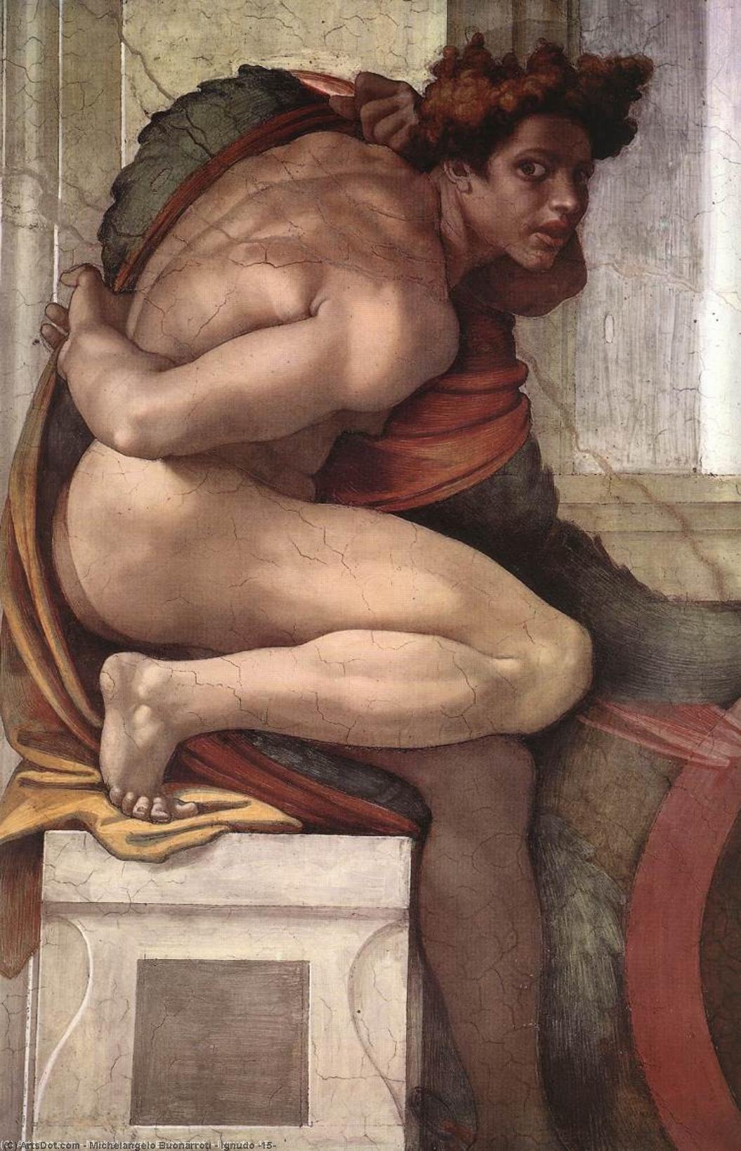Wikioo.org - Bách khoa toàn thư về mỹ thuật - Vẽ tranh, Tác phẩm nghệ thuật Michelangelo Buonarroti - Ignudo (15)