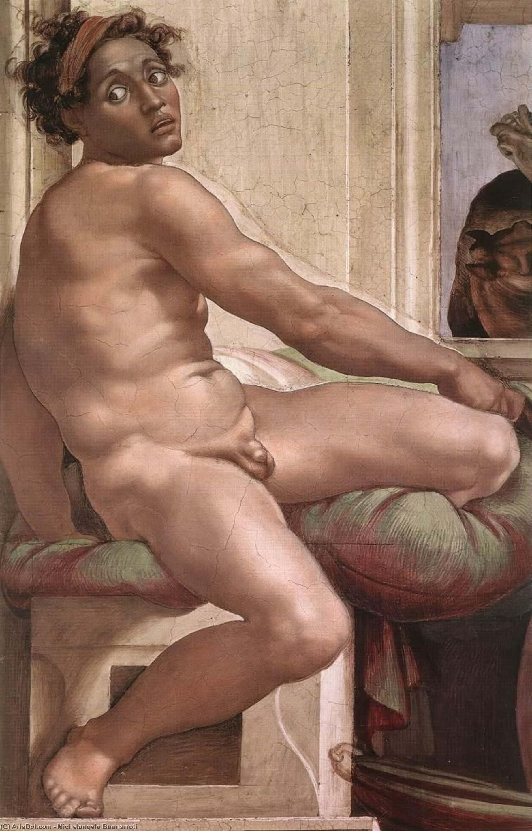 Wikioo.org - The Encyclopedia of Fine Arts - Painting, Artwork by Michelangelo Buonarroti - Ignudo (18)