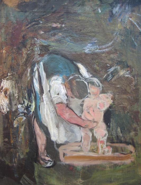 Wikoo.org - موسوعة الفنون الجميلة - اللوحة، العمل الفني Giovanni Segantini - Il bagno del bambino