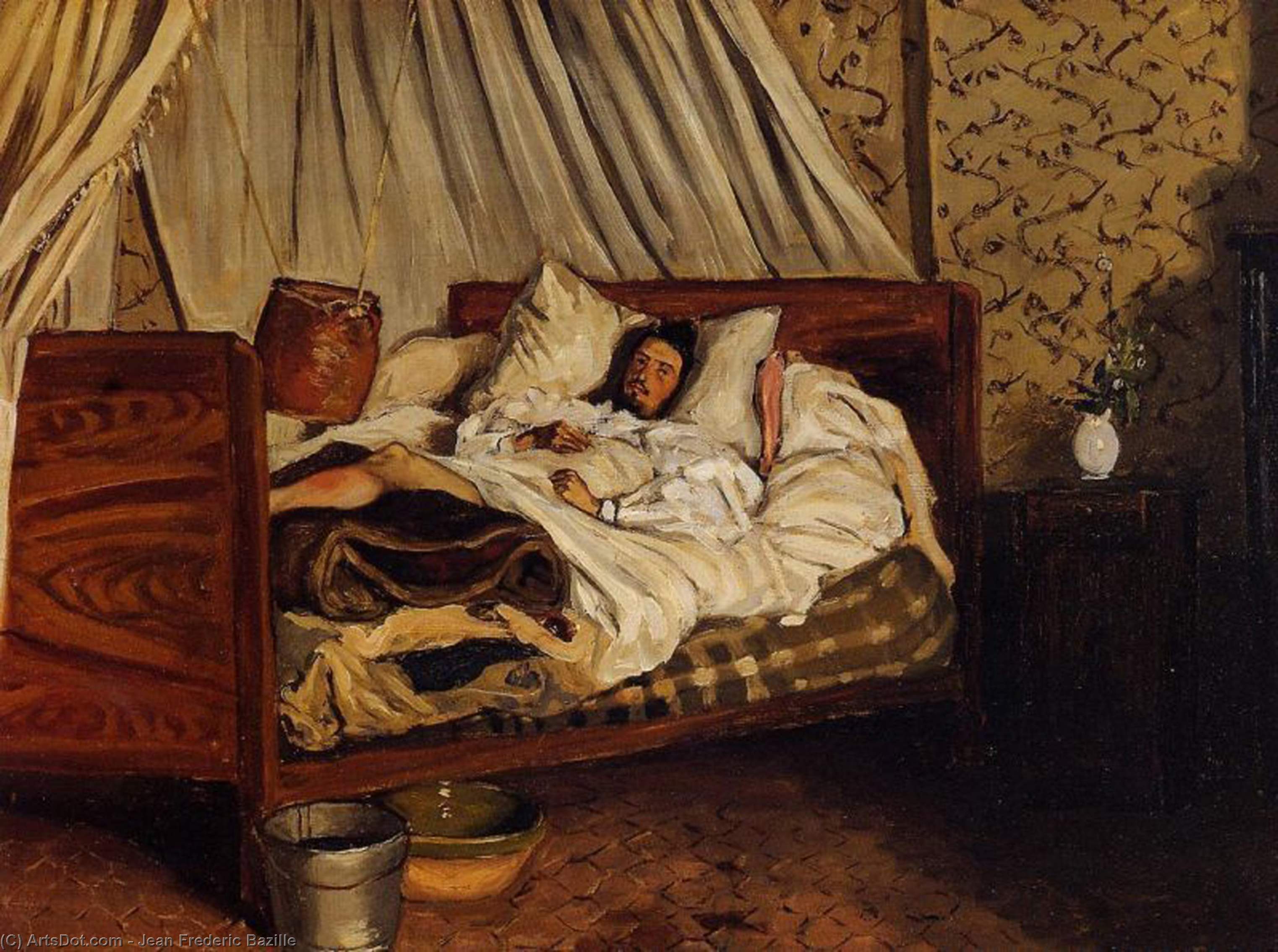 WikiOO.org - Encyclopedia of Fine Arts - Maľba, Artwork Jean Frederic Bazille - The Improvised Field Hospital (also known as Monet after His Accident at the Inn of Chailly)