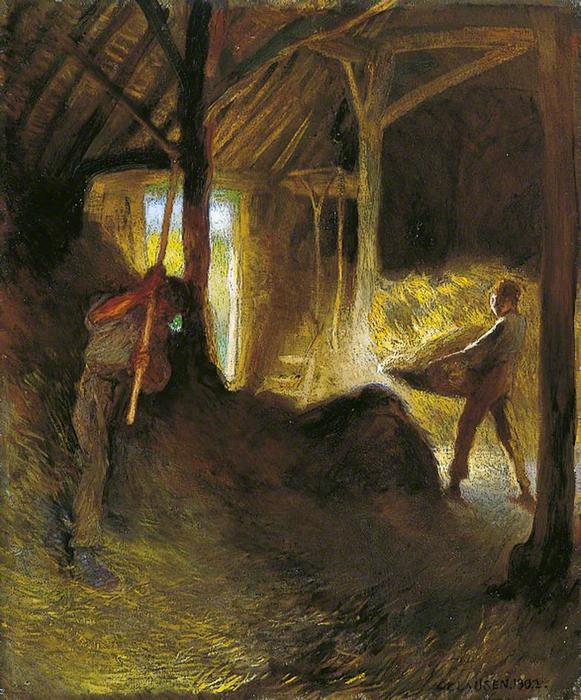 Wikioo.org - The Encyclopedia of Fine Arts - Painting, Artwork by George Clausen - In the Barn