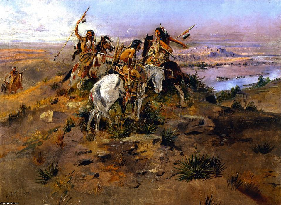 WikiOO.org - Encyclopedia of Fine Arts - Festés, Grafika Charles Marion Russell - Indians Discovering Lewis and Clark