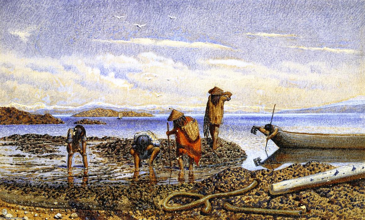 Wikioo.org - The Encyclopedia of Fine Arts - Painting, Artwork by William George Richardson Hind - Indians Gathering Shellfish, Victoria Island