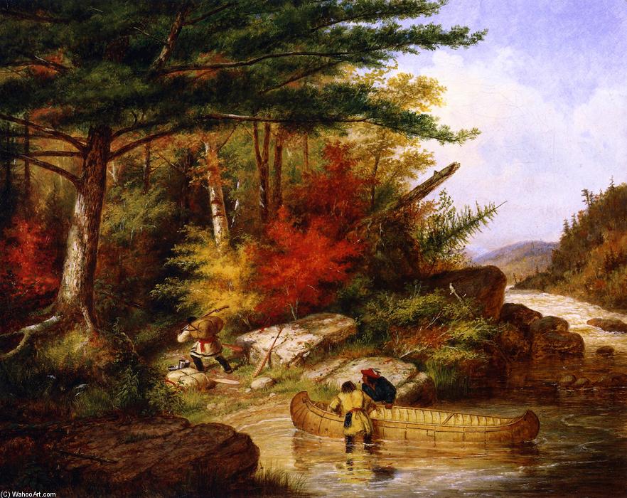 Wikioo.org - The Encyclopedia of Fine Arts - Painting, Artwork by Cornelius David Krieghoff - Indians in the Employ of the Hudson's Bay Company at at Portage