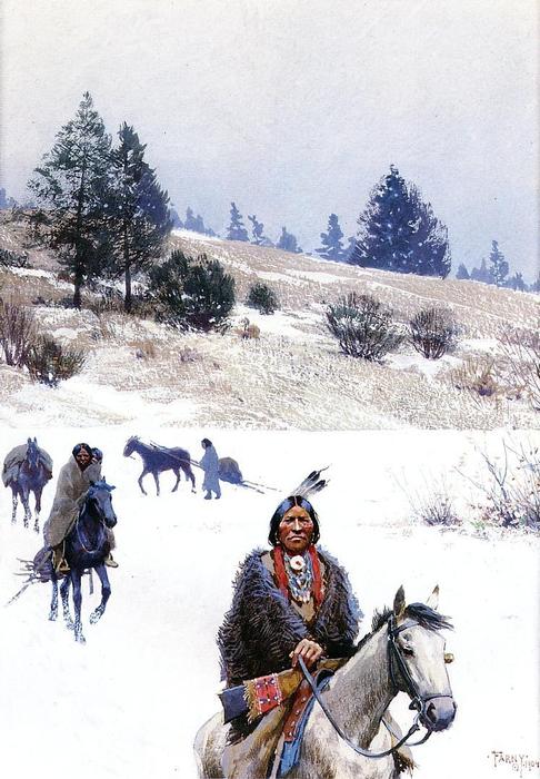 Wikioo.org – La Enciclopedia de las Bellas Artes - Pintura, Obras de arte de Henry F Farny - Indios en invierno - Campings en Movimiento