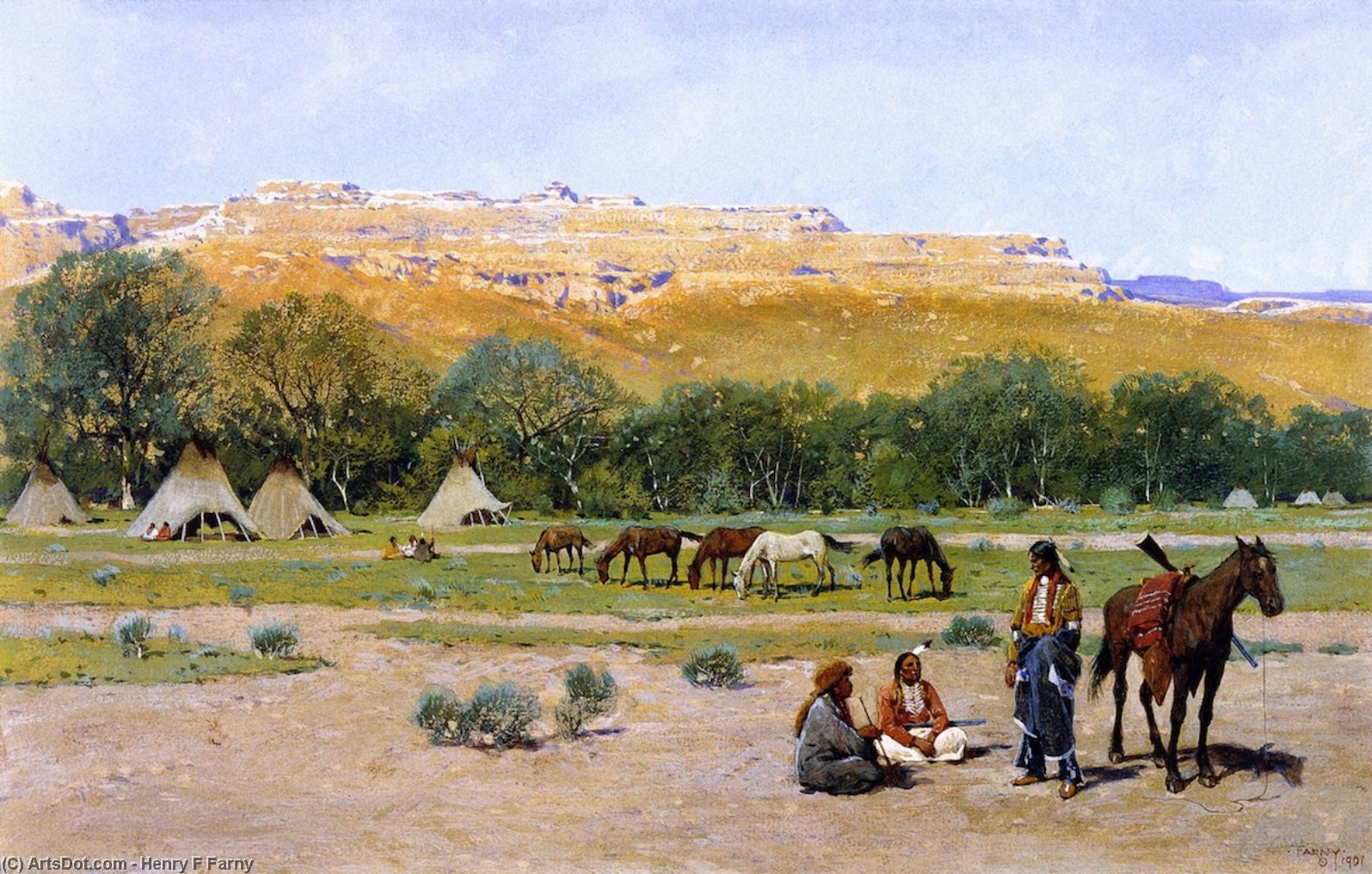 Wikioo.org - The Encyclopedia of Fine Arts - Painting, Artwork by Henry F Farny - Indian Encampment