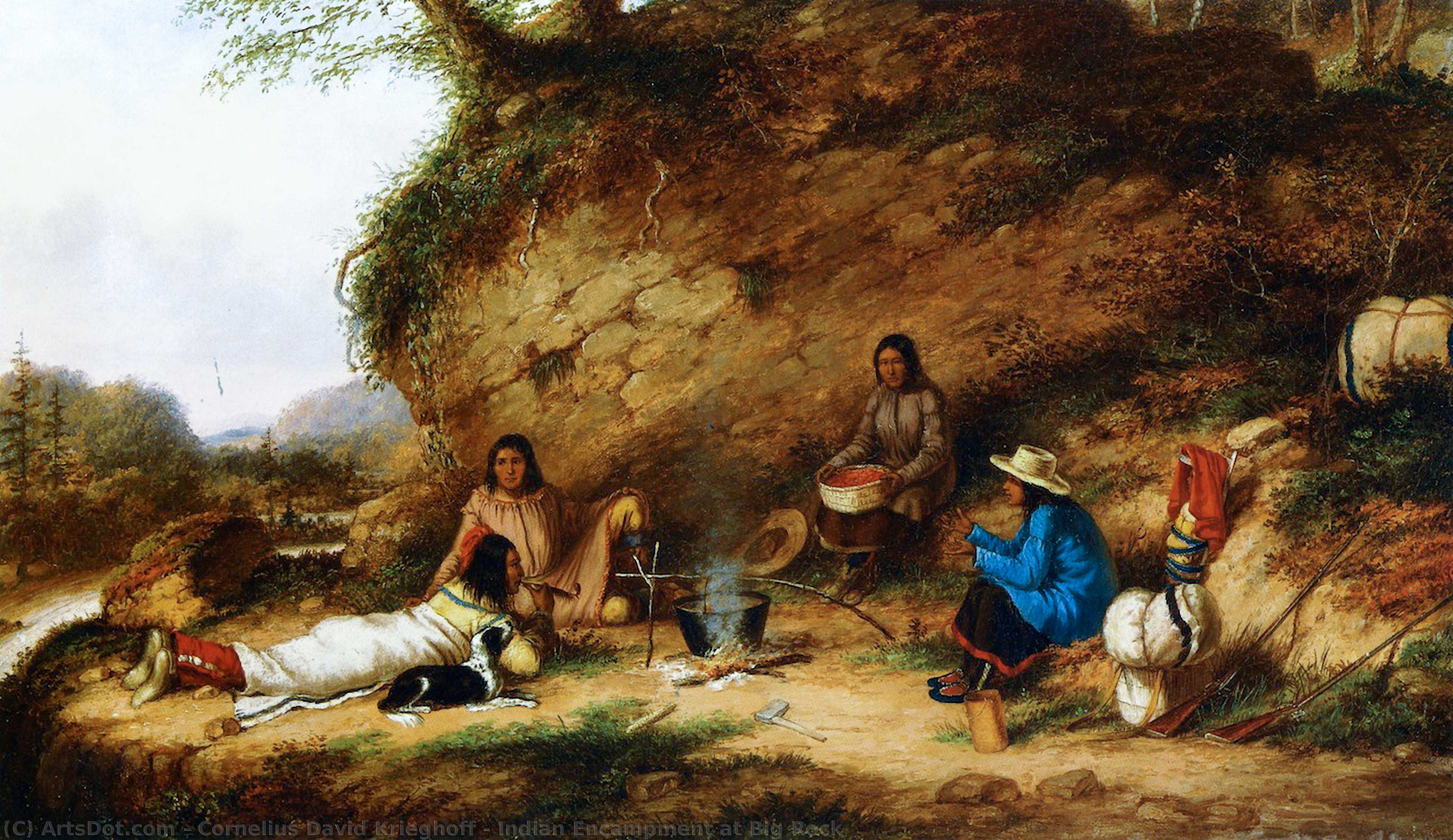 Wikioo.org - The Encyclopedia of Fine Arts - Painting, Artwork by Cornelius David Krieghoff - Indian Encampment at Big Rock