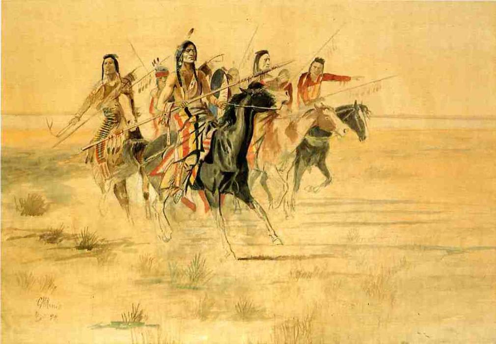 Wikioo.org - The Encyclopedia of Fine Arts - Painting, Artwork by Charles Marion Russell - Indian Hunt