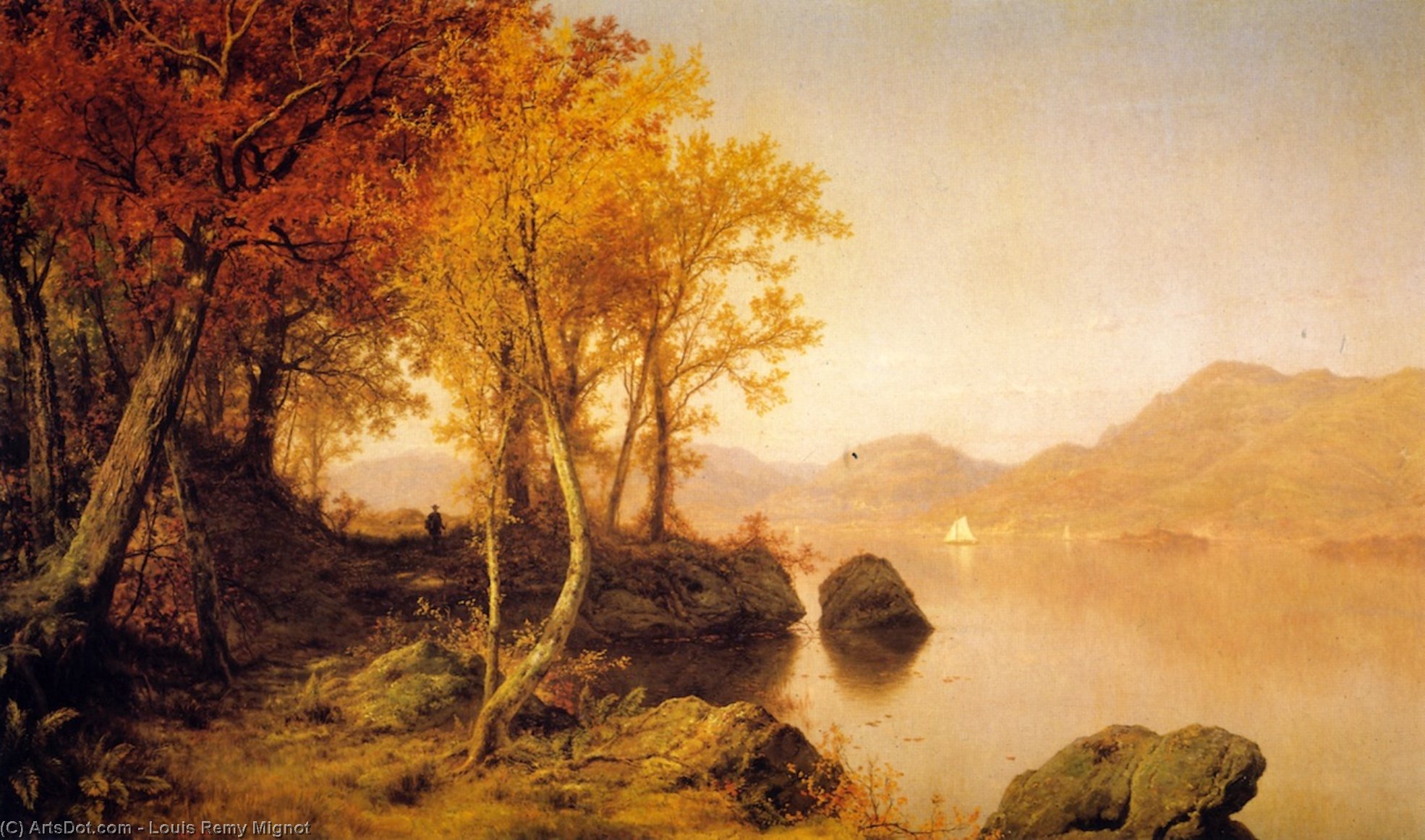Wikioo.org - The Encyclopedia of Fine Arts - Painting, Artwork by Louis Remy Mignot - Indian Summer, Lake George