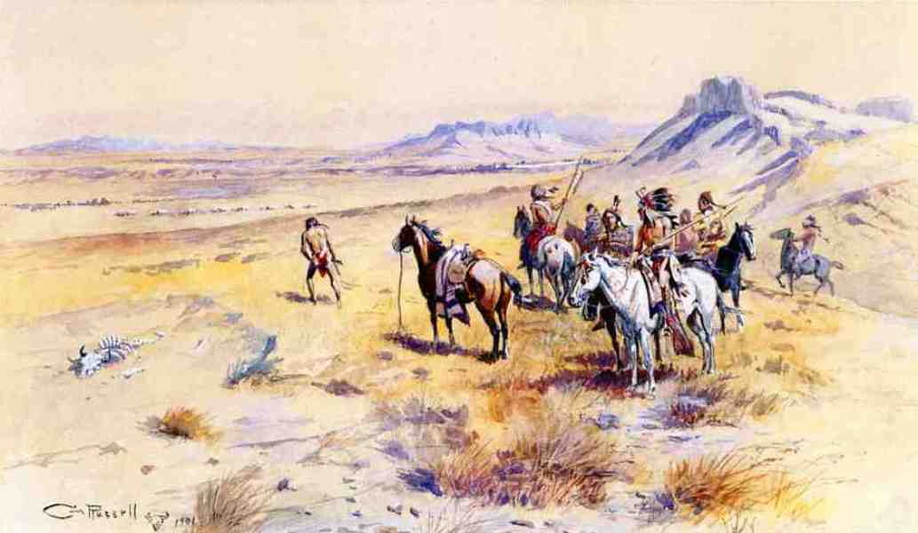WikiOO.org - Encyclopedia of Fine Arts - Malba, Artwork Charles Marion Russell - Indian War Party
