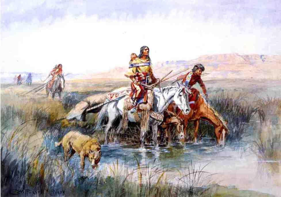 WikiOO.org - Encyclopedia of Fine Arts - Maalaus, taideteos Charles Marion Russell - Indian Women Moving Camp