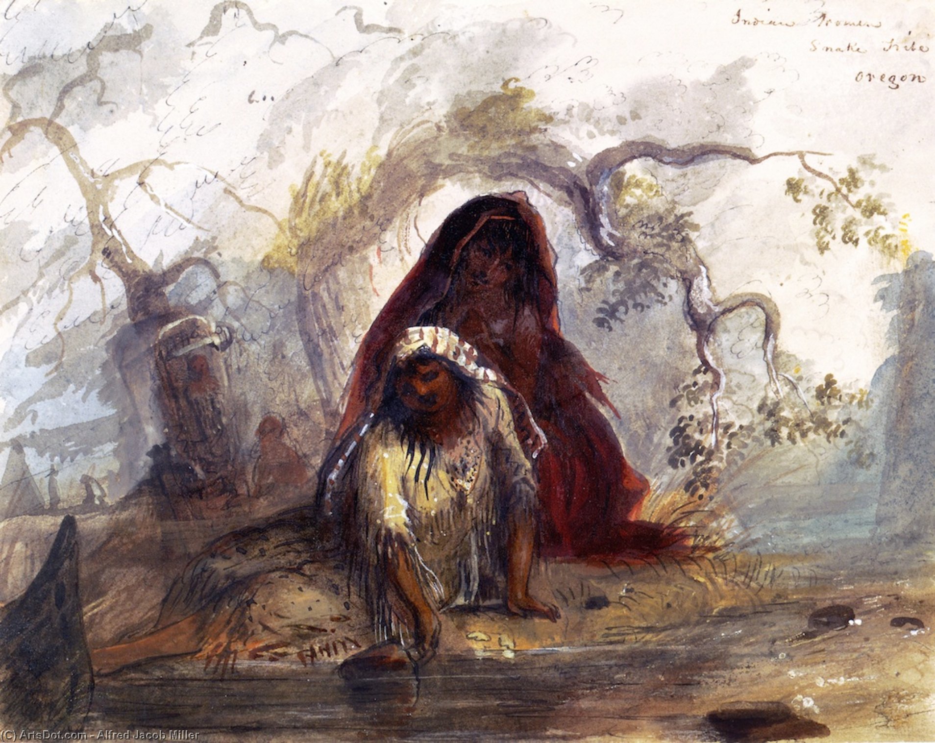 Wikioo.org - The Encyclopedia of Fine Arts - Painting, Artwork by Alfred Jacob Miller - Indian Women, Snake Tribe, Oregon