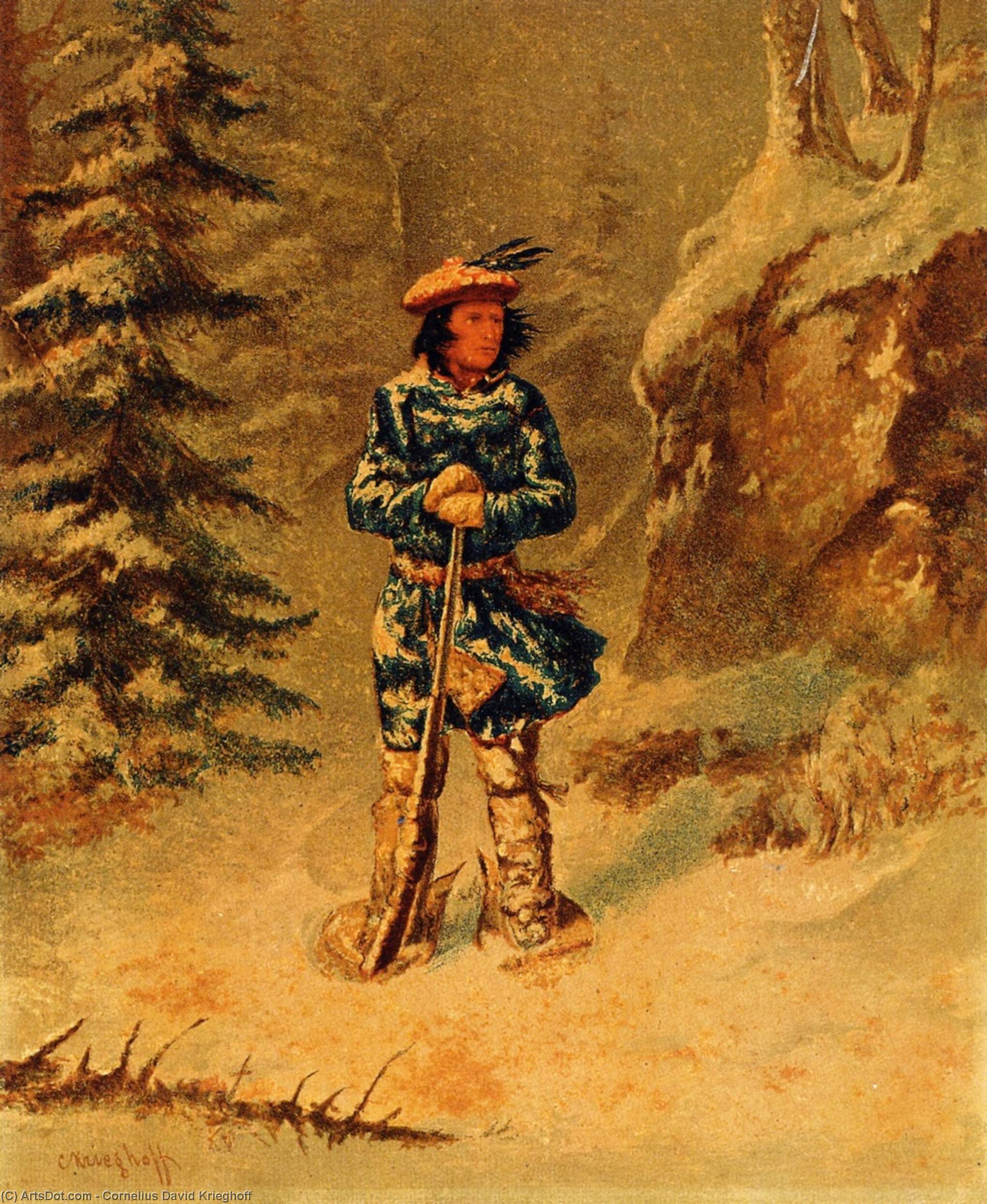 WikiOO.org - Encyclopedia of Fine Arts - Lukisan, Artwork Cornelius David Krieghoff - In Doubt of Track, Iroquois'' Indian''
