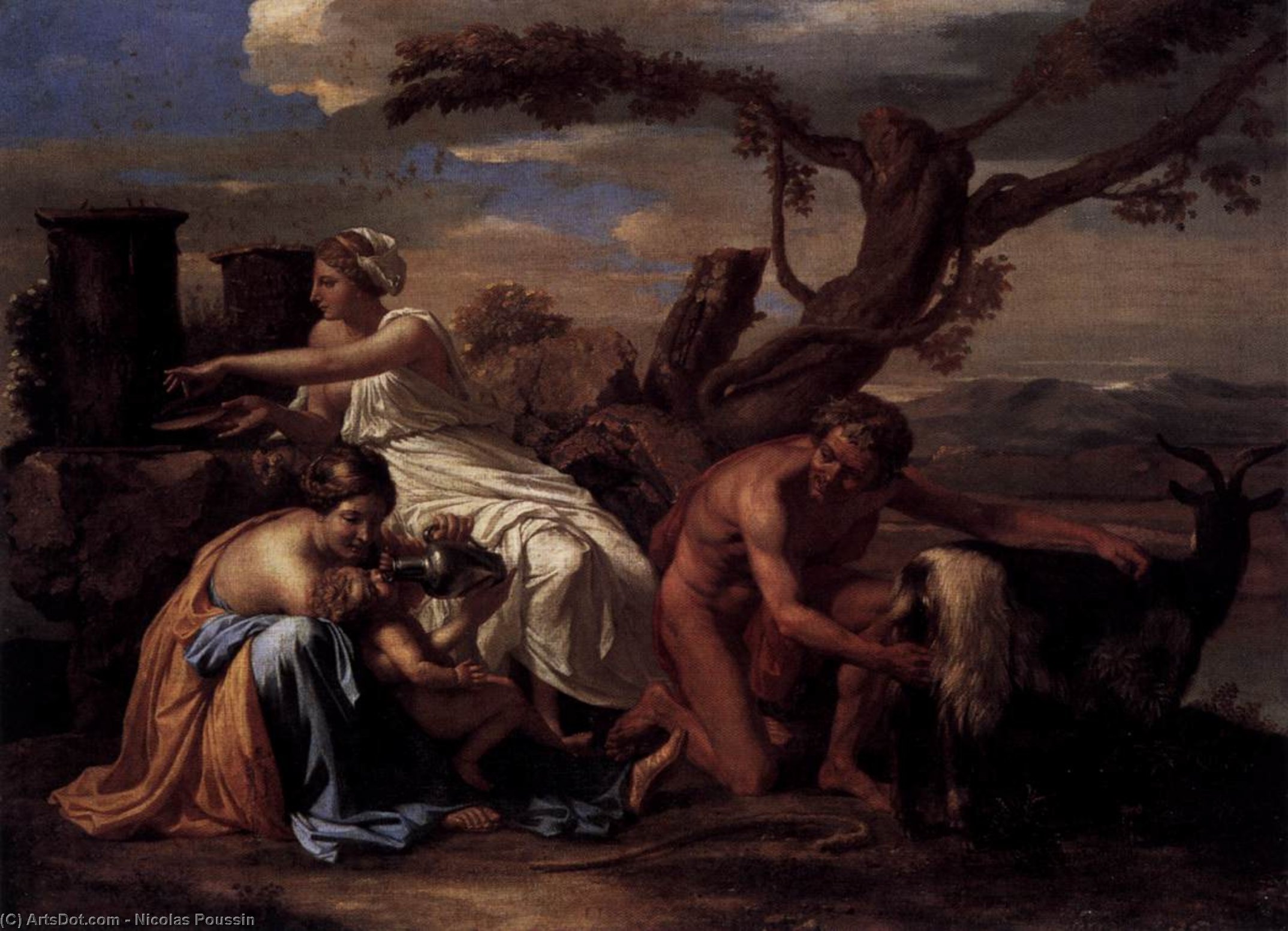 Wikioo.org - The Encyclopedia of Fine Arts - Painting, Artwork by Nicolas Poussin - The Infant Jupiter Nurtured by the Goat Amalthea