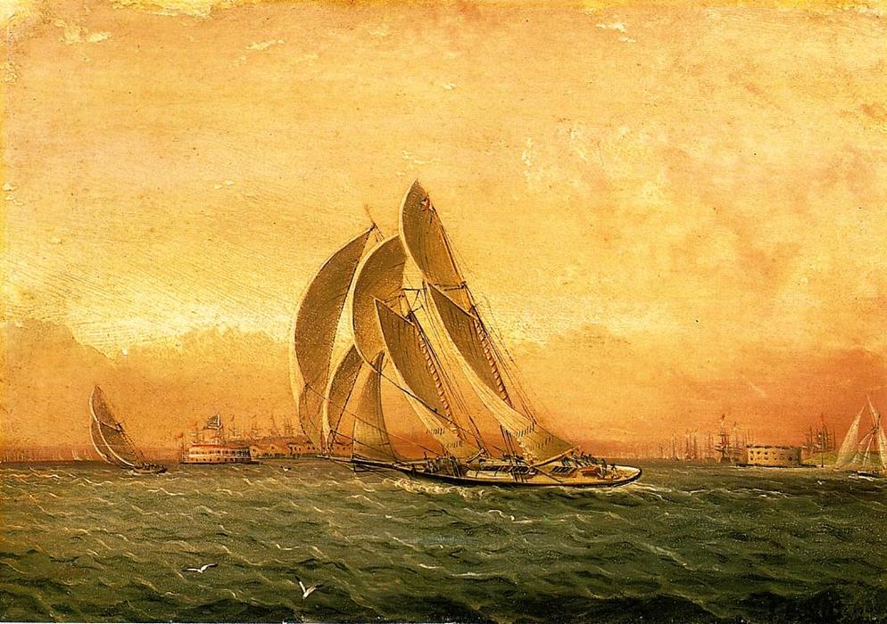 Wikioo.org - The Encyclopedia of Fine Arts - Painting, Artwork by James Edward Buttersworth - In Full Sail, New York Harbor