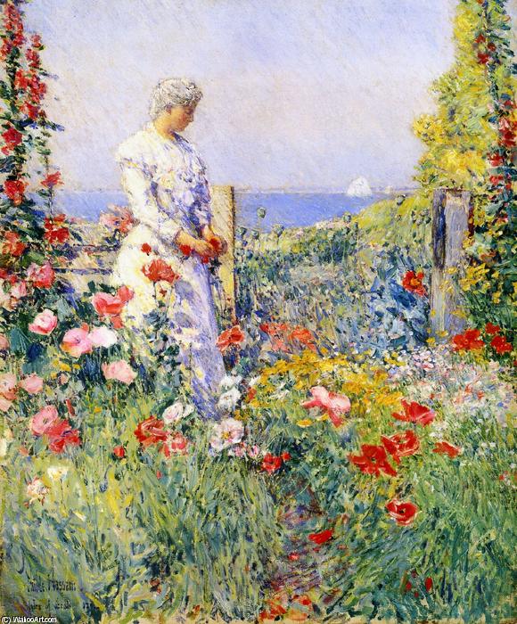 Wikioo.org - The Encyclopedia of Fine Arts - Painting, Artwork by Frederick Childe Hassam - In the Garden (also known as Celia Thaxter in Her Garden)