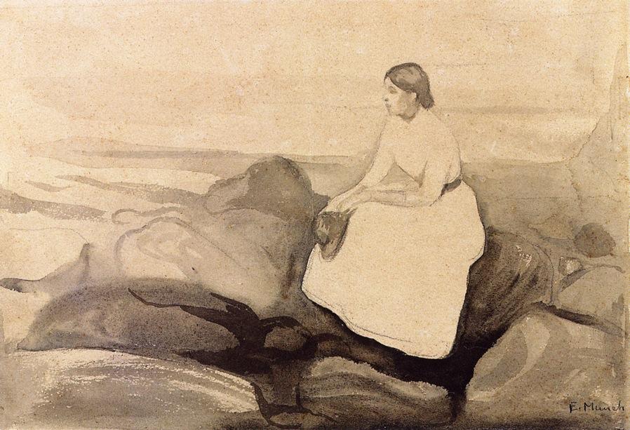 WikiOO.org - Encyclopedia of Fine Arts - Lukisan, Artwork Edvard Munch - Inger on the Beach